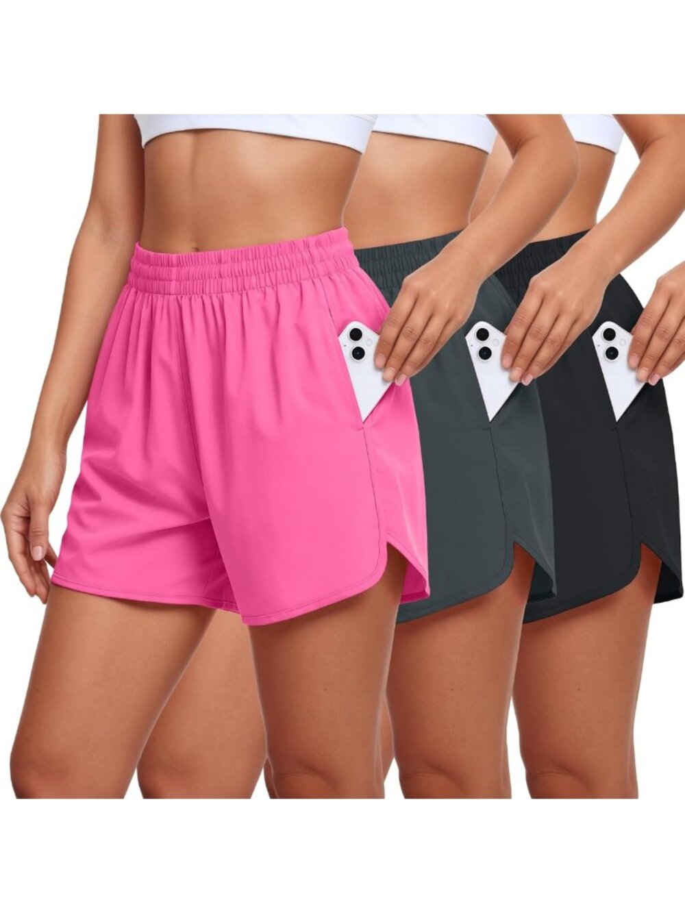 3 Pack Women's 5" Athletic Running Workout Shorts with Pocket - Activewear